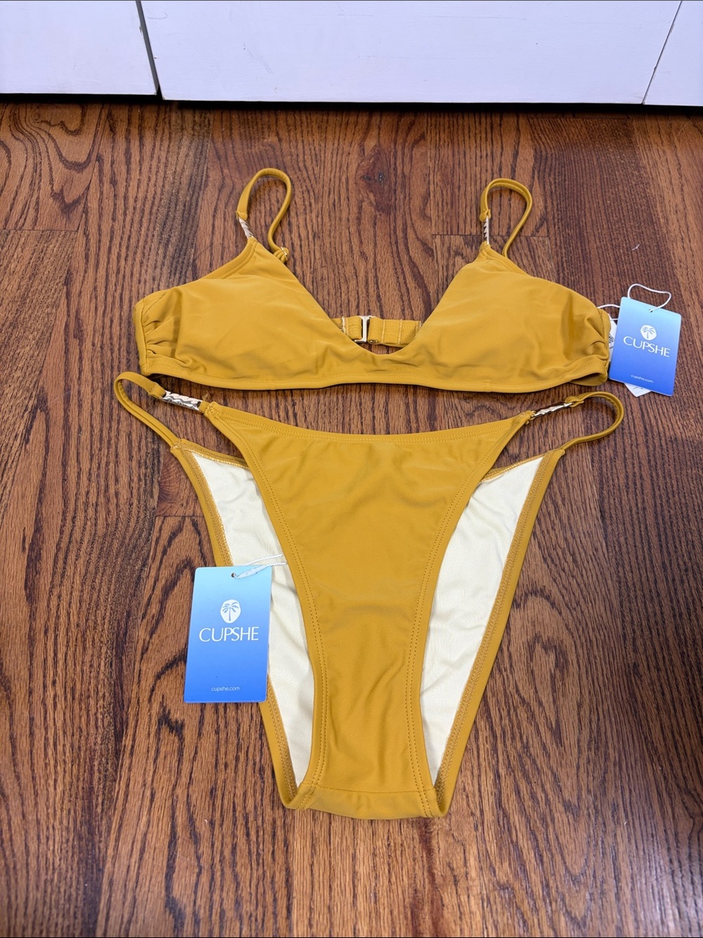 CUPSHE Mustard Yellow Two-Piece Triangle Bikini Size Medium New with Tags